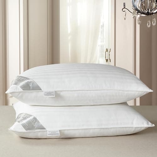 Image of HOMEFOUCS Luxury Feather and Down Pillows, pack of 2 100% Cotton Shell, Soft Hotel Quality Pillows (40% Down)