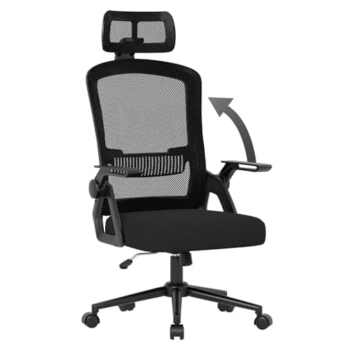 Image of naspaluro Ergonomic Office Chair, Desk Chairs with Headrest, Height Adjustable Computer Executive Work Chair, Swivel Mesh Chair with 90° Flip-up Armrest & Lumbar Support for Home/Office-Black