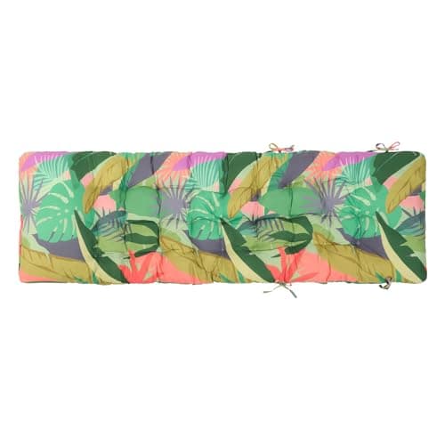 Image of OHS Sun Lounger Cushion Zero Gravity Chairs Outdoor Cushions Palm Print Soft Thick Comfy Waterproof Garden Seat Cushions with Top Cover & Ties Sun Lounger Bench Cushion, Green - 160 x 50cm