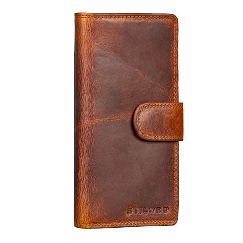 Image of STILORD "Jewel Large Leather Purse RFID Purses for Women Ladies Wallet Zip Around Purse Wallets for Women Large Ladies Purse with Card Slots Colour:Kara - Cognac