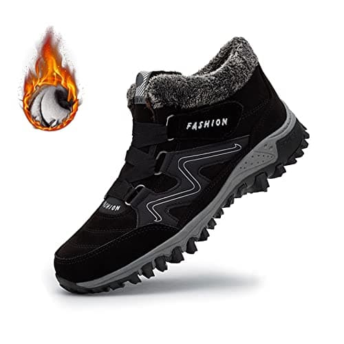 Image of SENGHUI Women's Winter Thermal Villi Leather Platform Fashion High Top Boots, Fleekcomfy Snowy Villi Leather Ankle Boots for Outdoor Walking (Black), 40 EU