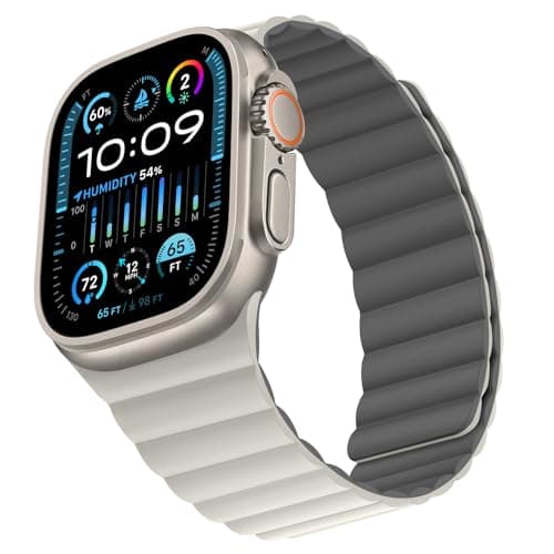 Image of Bisikor Compatible with Apple Watch Strap 49/46/45/44/42/41/40/38mm Double Sided Wearable Silicone Magnetic Strap for iWatch Ultra SE Series 10 9 8 7 6 5 4 3 (42/44/45/46/49, Beige/Gray)