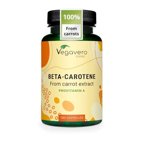 Image of Vegavero Beta Carotene | 180 Capsules | Tan Accelerator | 100% Natural Source of Vitamin A | NO Additives, Lab-Tested | Vegan