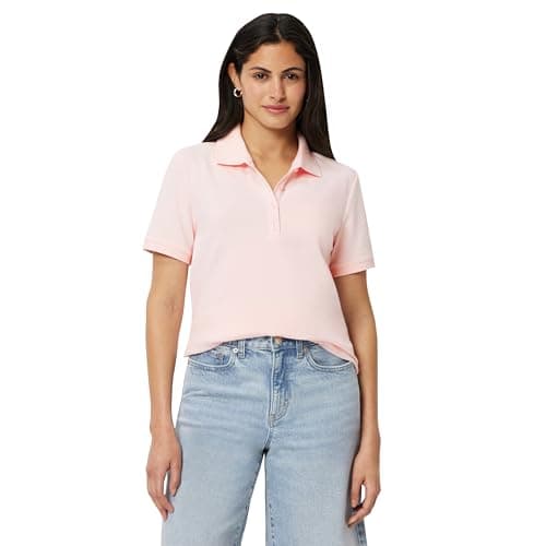 Image of Amazon Essentials Women's Regular-Fit Short-Sleeve Polo Shirt, Light Pink, XL