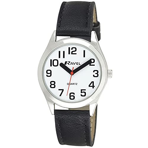 Image of Ravel Women's Super Bold Sight Aid Watch with Big Numbers - Black/Silver Tone/White Dial
