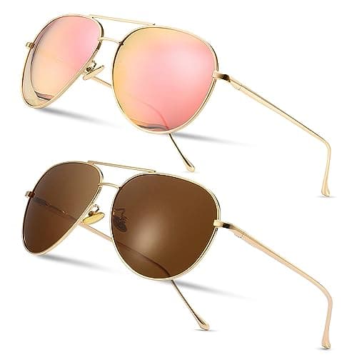 Image of SUNGAIT Oversized Sunglasses for Women Lightweight Fashion Eyewear - Mirrored Polarized Lens (Light-Gold Frame/Pink Mirror Lens + Light-Gold Frame/Brown Lens)