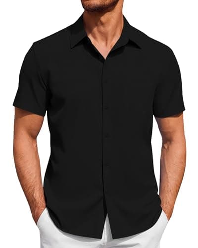 Image of J.VER Mens Short Sleeve Shirts 4-Way Stretch Dress Shirt Non Iron Business Casual Regular Fit Summer Button Down Shirts Black L