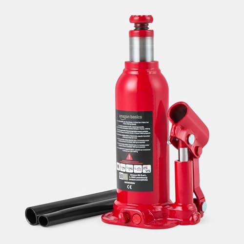 Image of Amazon Basics Hydraulic Welded Bottle and Car Jack, 4.4 Short Ton/4 Metric Tonne/4 Tonne /4000 kg Capacity, Slow Release, Red