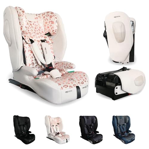 Image of My Babiie MBCS80 Foldable Toddler to Booster R129 Child Car Seat - ISOFIX with Top Tether, Harness, 76-150cm (Approx. 9-36kg, 15 Months - 12 Years), i-Size, Group 1/2/3, Forward Facing - Pink Leopard