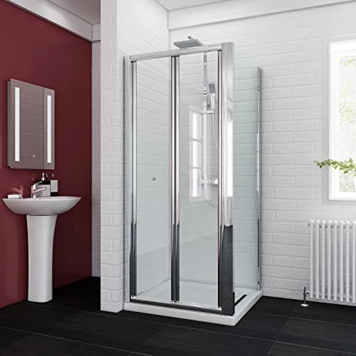 Image of ELEGANT 800 x 800 mm Bifold Shower Enclosure Glass Screen Door Cubicle with Side Panel