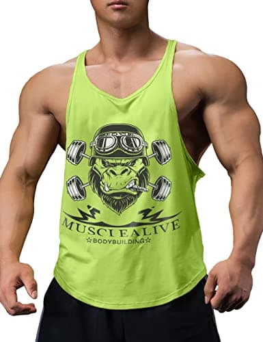 Image of Musclealive Mens Bodybuilding Tank Top Stringer Vest Cotton Arch Man Yellow XL-(Chest 43 Inch to 48 Inch)