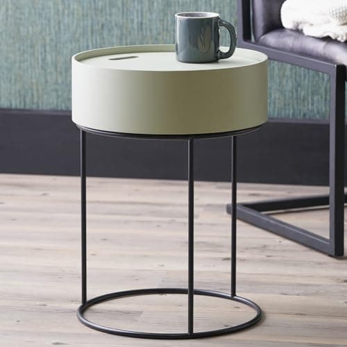 Image of Pacific Lifestyle Storage Coffee Table For Living Room | Industrial Wooden End Table With Storage Metal Frame | Modern Miimalist Side Coffee Table Scandi Bedisde Table Nightstand (Sage Green)