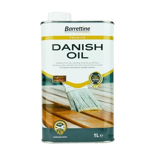 Image of Barrettine Premier Danish Oil (1L) - Water Repellent Danish Oil for Wood Turning, Scandinavian Furnishings, Door, Panelling & More, Enhances Natural Appearance of Wooden Surface