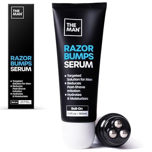 Image of The Man Razor Bumps Serum - Ingrown Hair Treatment for Men - Razor Bump Treatment for Men - Face & Body After Shave & Razor Burn Treatment - Metal Roll On Soothes Skin & Calms Irritation (3.5fl.oz)