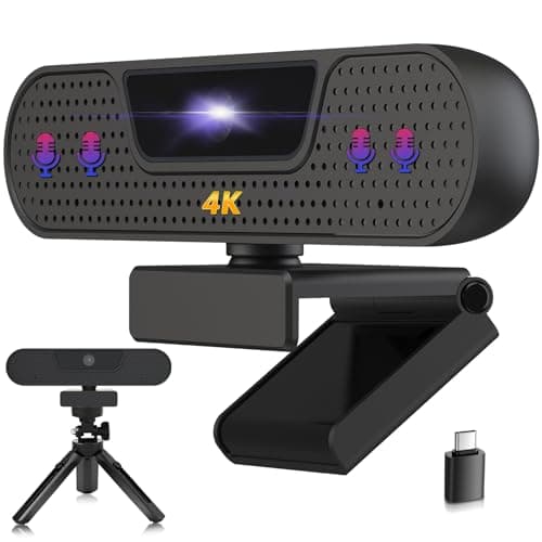 Image of VIZOLINK W8GS 4K Webcam for PC, Webcam with Microphone, Auto Focus, Plug & Play, 85°View, Privacy Cover and Tripod for Streaming, Conferencing, Gaming, Video Calling, Skype,Teams, Zoom,Tablet,Laptop