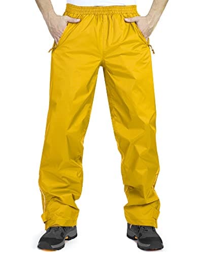 Image of 33,000ft Men's Waterproof Trousers Lightweight Breathable Rain Overtrousers with Pockets, Outdoor Windproof Rain Pants for Golf Walking Hiking Fishing Yellow XL/32 Inseam