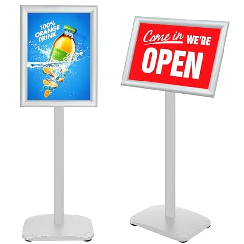 Image of VAIIGO A4 Floor Standing Sign Stand with Heavy Duty Base, Display Poster Holder for Outdoor Signage - Menu Holder - Welcome Sign Display Stand, Silver