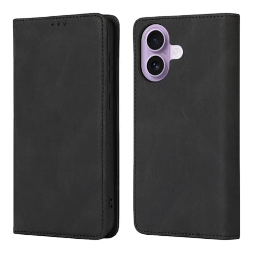 Image of Rosbtib Case for iPhone 17 Case with Magnetic Closure Shockproof Protective Cover PU Leather Flip Wallet Case with Card Slots Kickstand Case for iPhone 17 - Classic Black