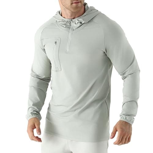 Image of Jupmov Mens Quarter Zip Running Hoodie Sweatshirts,Lightweight Workout Pullover Jacket with Pockets(Light Grey,L)