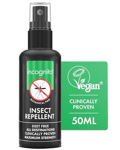 Image of Incognito Insect Repellent Spray, 50ml - Natural DEET Free, Shields from Wide Range of Biting Insects. Clinically Proven Protection from Ticks & Dengue Carrying Mosquitoes, Organic Mosquito Repellent