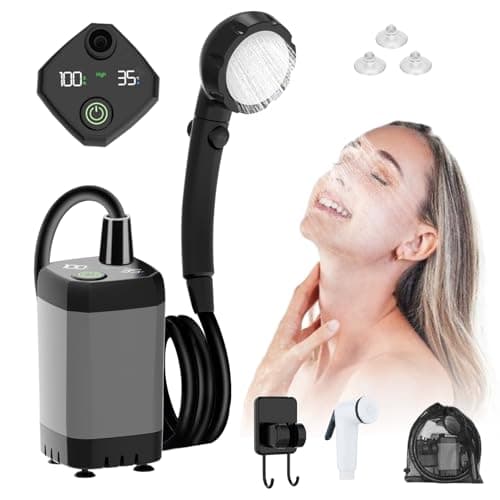 Image of Portable Camping Shower Pump with 6000mAh Rechargeable Battery, Multi-Mode Spray Head & LED Smart Display, Type-C Charging, Outdoor Shower for Hiking, Travel, Pet Bath and Car Washing