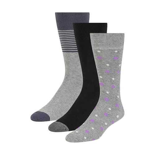Image of Ted Baker Men's 3 Pack Pattern Crew Dress Socks, Grey Heather/Black, One Size