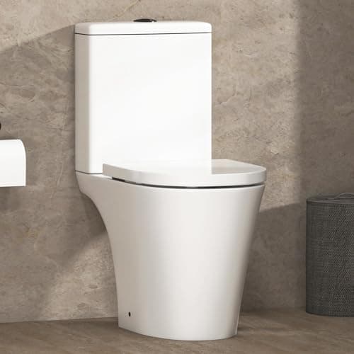 Image of Nova Rimless Close Coupled Toilet Gloss White Round Pan with Quick Release Soft Close Seat and Dual Flush Cistern