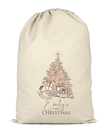 Image of Shopagift Personalised Christmas Sack Rocking Horse Tree Xmas Gift Bag for Presents X-Large 70cm x 50cm