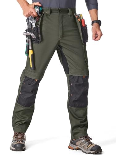 Image of mosingle Men's Work Trousers Durable Stretch Cargo Construction Trousers Heavy Duty Safety Workwear with Multiple Pockets #9927-Army Green-36