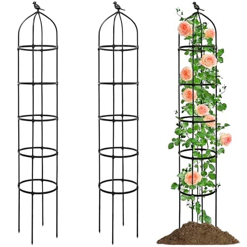 Image of 2 PCS 205cm Obelisk Trellis for Climbing Plants,Heighten Metal Garden Trellis,Plant Support for Climbing Vines,Flowers Stands,Thickened Tube Black Plant Tower,Rustproof Garden Obelisk