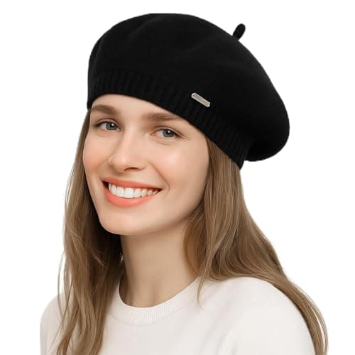 Image of Yanmucy Beret Hat Women Girl, Fluffy Knitted French Beret Warm Classic Beanie Hats Cap for Ladies Men Winter Autumn (UK, Alpha, One Size, Black)