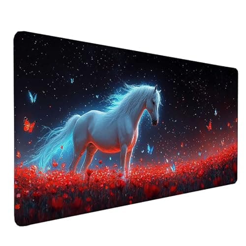 Image of Desk Mat Large 60x30cm, Horse Gaming Mouse Pad Red Desk Mat with 3MM Stitched Edges, Non-Slip Rubber Base Mousepad Desk Decor for PC, Laptop, Gaming, Office and Home, Gifts for Women -lsy26036H
