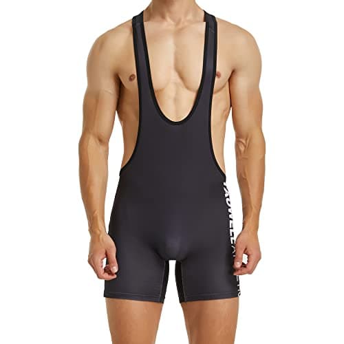 Image of YUFEIDA Men's Sports Shirts Active Undershirts One Piece Boxer Singlet Wrestling Bodywear Active Base Layers Bodysuit C/Black