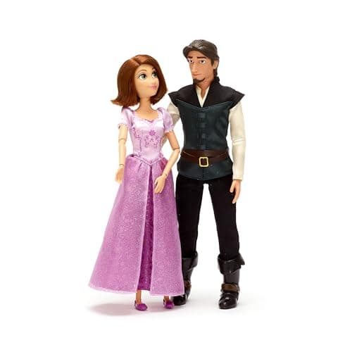 Image of Disney Store Official Rapunzel & Flynn Rider Doll Set – Tangled Classic Dolls with Glittering Gown, Cropped Hair & Pascal Figure – Fully Poseable Disney Princess Collectible