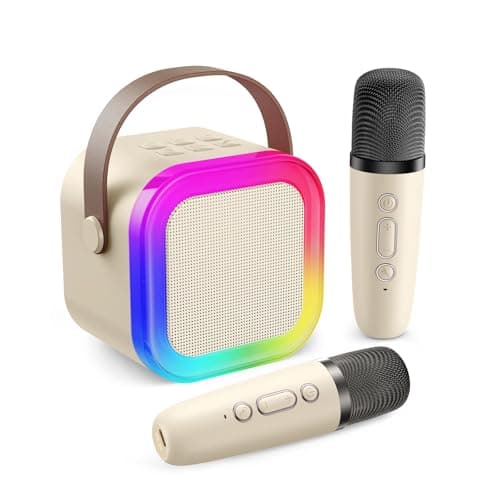 Image of Fede Karaoke Machine for Kids Adults, Mini Karaoke Machine with 2 Wireless Microphones, Portable Bluetooth Speaker with Voice Changing Effects & LED Lights, Best Gifts Toys for Girls and Boys