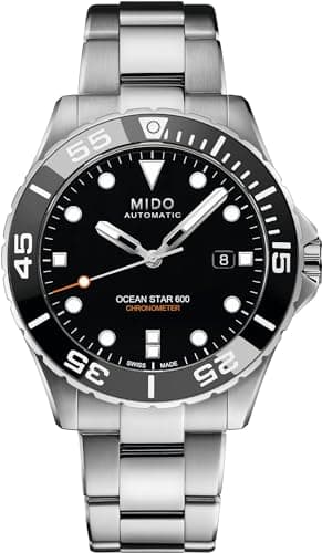 Image of MIDO Ocean Star 600 Chronometer - Swiss Automatic Watch for Men - 43.5mm Stainless Steel Case with Rotating Ceramic Bezel - Stainless Steel Bracelet with Folding Clasp and Diving Extension, Black on