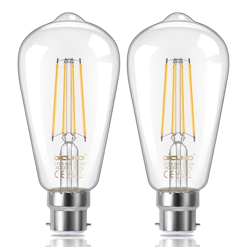 Image of DiCUNO Vintage Edison Light Bulb B22 Bayonet Light ST64, 6W Equivalent to 60W, Filament Clear LED Bulb, Warm White 2700K, 810LM, Non-dimmable, 2 Pcs