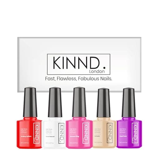 Image of Quick Dry Nail Polish | Valentine Set, 5 x 8ml | Rapid Drying Nail Varnish Sets Gift Box | Red, Pink, Purple, Nude, White | 12 Free, Cruelty Free, Vegan, Made in UK