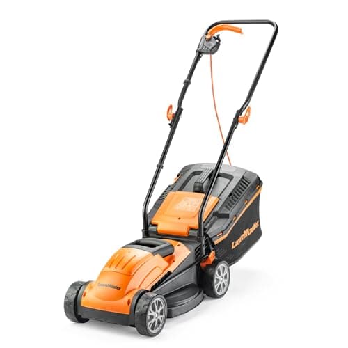 Image of LawnMaster 1200W Electric Lawn Mower with 32cm cutting width, ideal for small lawns. With 5 adjustable cutting heights and rear roller for striped finish, 2 year guarantee