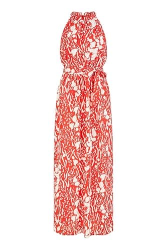 Image of Mela London Mela Red Animal Print Halter Neck Maxi Dress 8 Red