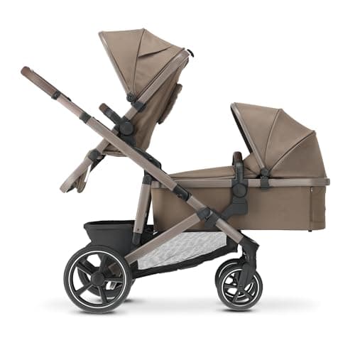 Image of Deryan Evy V3 Pram for 2 Children 0-4 Years, Baby & Toddler Tandem Pushchair, Double Second Seat from 6 Months, Baby Pram Buggy up to 50 kg, 2-in-1 Complete Set (Hazel)