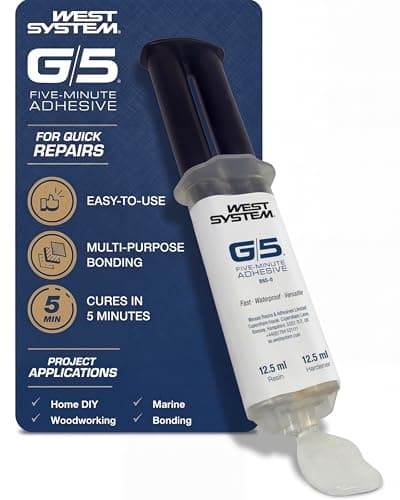 Image of WEST SYSTEM G/5 5 Minute Epoxy Glue Syringe - Strong Instant Adhesive Resin for Metal, Wood & More - 2 Part Epoxy Resin for Quick Repairs - Great for Small fixes at Home, on the Boat & More