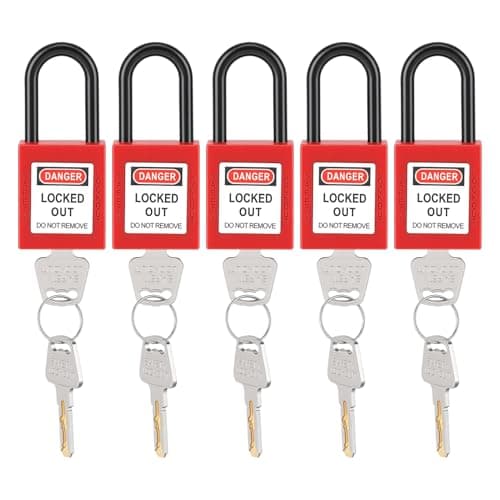 Image of Lockout Padlock, Safety Padlocks Lockout Lock with 2-Sided Labels and Keys for Industrial Use Electric Hydraulic Pneumatic Applications (5pcs)