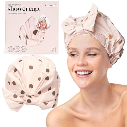 Image of Kitsch Luxury Shower Caps for Women Reusable Waterproof - Large Shower Cap for Women, Non-slip, Quick-dry Hair Cap for Long and Short Hair, Comfortable and Stylish Design - Blush Dot
