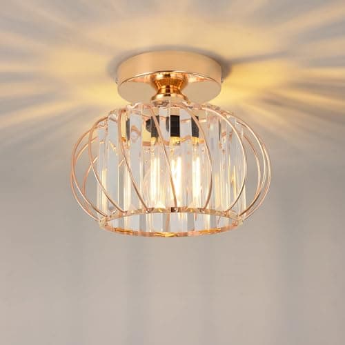 Image of ANWIO Chandelier Lampshade,Gold Light Fittings Ceilings,Ceiling Lights Living Room Modern,Led Crystal Kitchen Chandeliers,Hallway Lights Ceiling(E27 Base,NO Bulbs,LAMP DIAM 22.5CM)