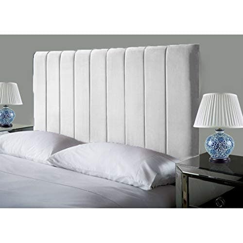 Image of Affordable Luxury Portland Lined Headboards in Elegant Plush Velvet Fabric, for Divan Beds, Bedroom and Hotel Furniture (5FT King- Height 24", White)
