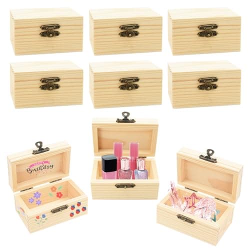 Image of Coriver Mini Wooden Treasure Chest for Children, 6 Small Wooden Box with Lid and Metal Lock, Arts and Crafts for Kids to Paint, Keepsake for DIY Events, Jewellery Storage Boxes, 9×5.5×5 cm