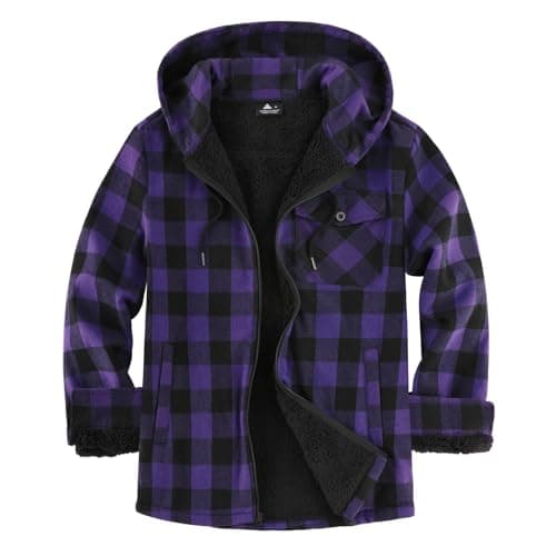 Image of geeksport Men's Fleece Flannel Jacket Full Zip Padded Lumberjack Warm Plaid Hoodies with Sherpa Lining Winter Coat for Outdoor & Casual Wear