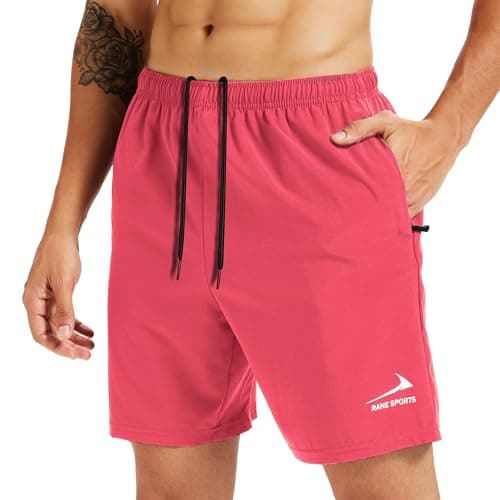Image of Men's Sports Shorts with Zipper Pockets - Lightweight, Breathable, Ideal for Running, Gym, Outdoor Activities Pink XL