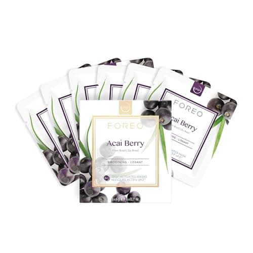 Image of FOREO Acai Berry UFO Activated Facial Mask for Dry and Aging Skin, 6 pack, Antioxidant, Smoothing, Plumping, Hydrating, Acai Berry & Shea Butter, Cruelty-Free, Clean, Compatible with all UFO devices
